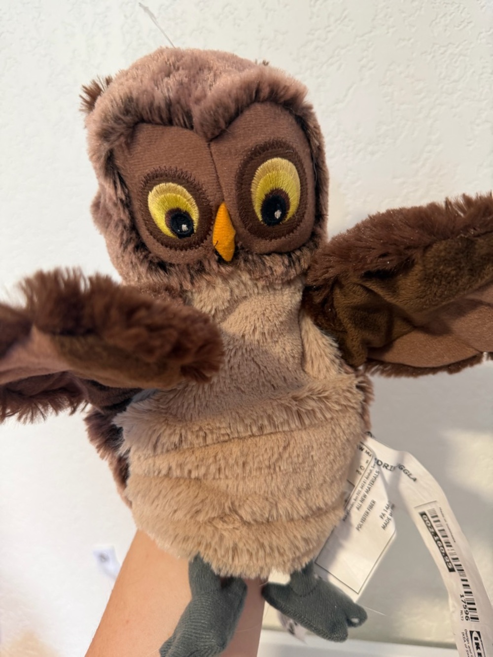 IKEA Vandring Uggla Owl Hand Puppet Brown Plush Stuffed Animal Soft Toy 9 Inch - Picture 2 of 4